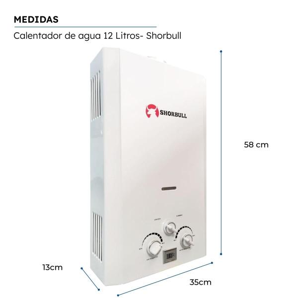 Calentador Paso SHORBULL Instantáneo Agua Ahorrador Gas 12L.