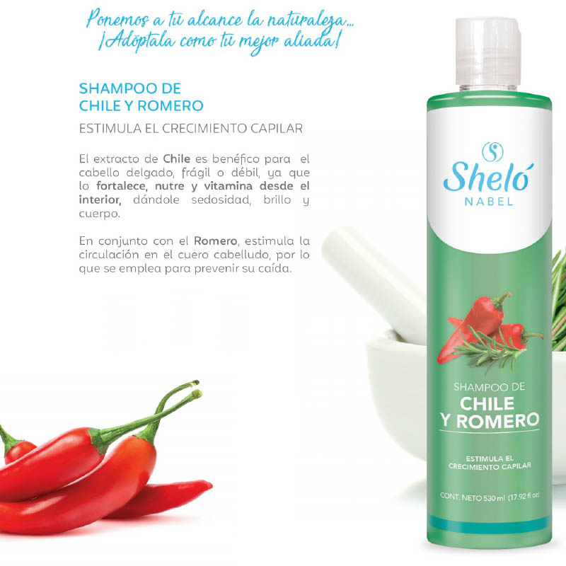 Shampoo Chile y Romero Sheló Crecimiento y Anticaída 