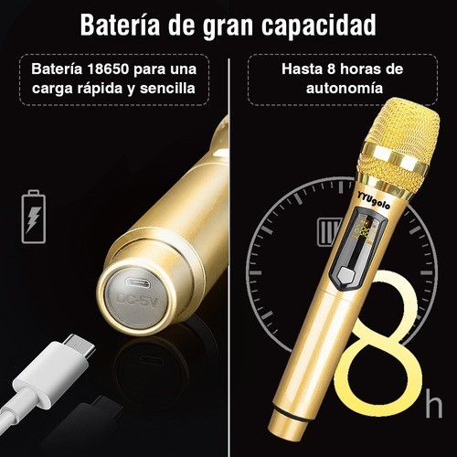 Universal Micrófono Inalámbrico Profesional Karaoke Kit 2pcs dorado