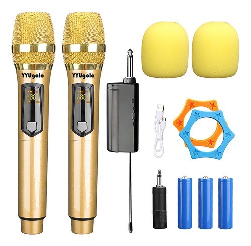 Universal Micrófono Inalámbrico Profesional Karaoke Kit 2pcs dorado