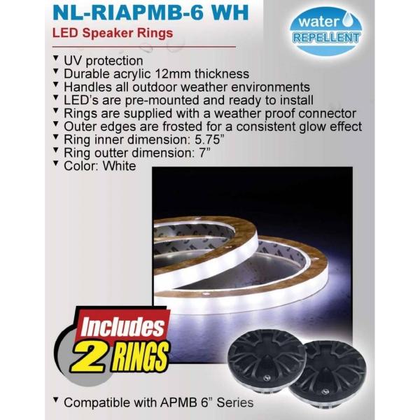 Anillos LED marinos para bocinas coaxiales Audiopipe NL-RIAPMB-6 WH 6 Pulgadas APMB Series Blanco 