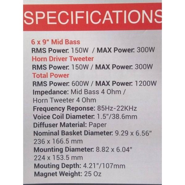 Par de Medios Rangos Open Show Rock Series RKS-R69OST 600 Watts 6x9 Pulgadas Competencias SPL 