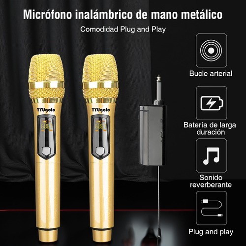 Universal Micrófono Inalámbrico Profesional Karaoke Kit 2pcs dorado