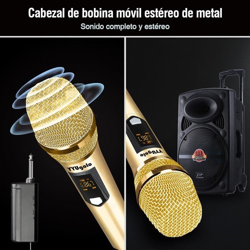 Universal Micrófono Inalámbrico Profesional Karaoke Kit 2pcs dorado