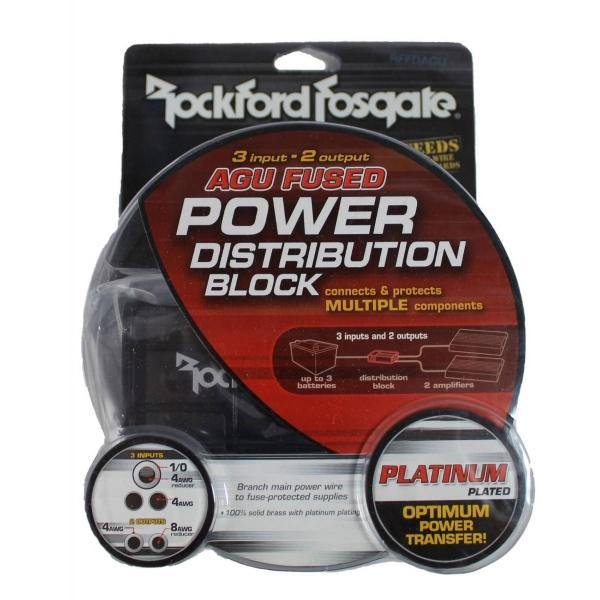 Bloque de Distribución para fusibles AGU Rockford Fosgate RFFDAGU Calibres 4 y 8 AWG 3 Entradas y 2  