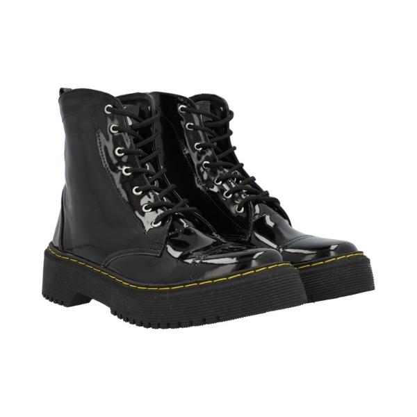 Bota Combat Militar De Charol Negro Para Mujer Suela Cocida