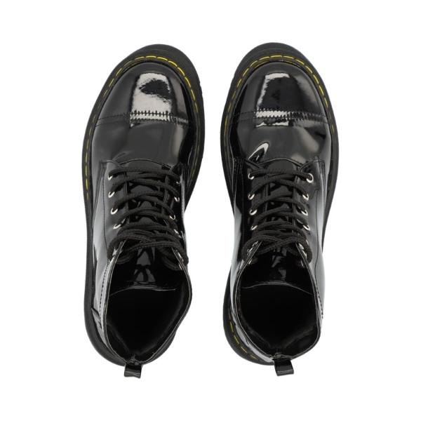 Bota Combat Militar De Charol Negro Para Mujer Suela Cocida