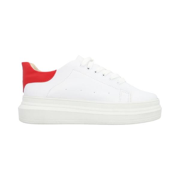 Tenis Con Suela Gruesa Para Mujer Color Blanco Con Talón Rojo