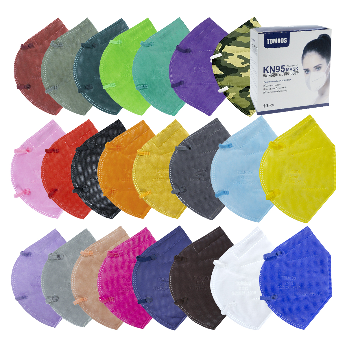 Kn95 Mascarillas Cubrebocas 100 Pzs Colores Tomods Calidad 