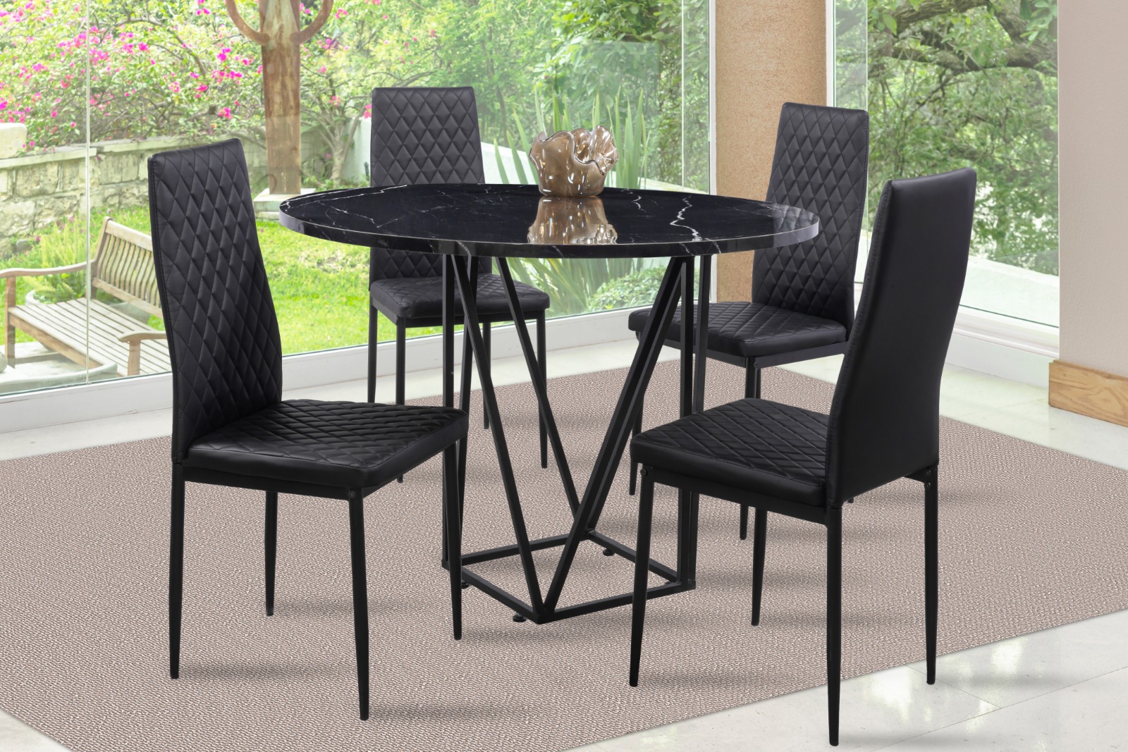Comedor Tunez Negro 4 Sillas Tubular.