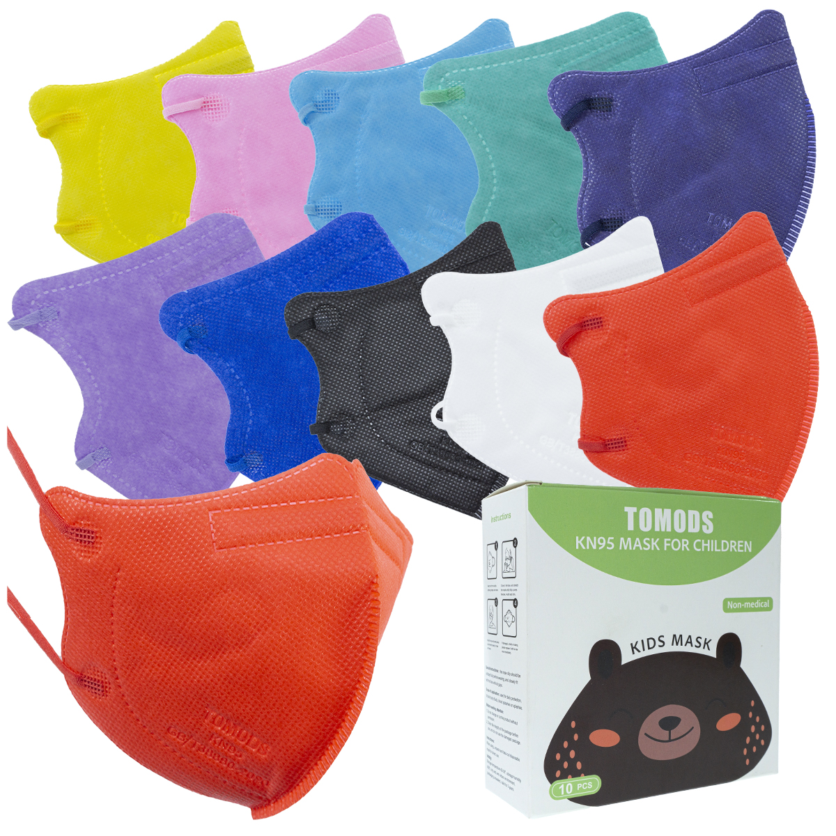 Kn95 Mascarillas Cubrebocas Infantil Caja10pz Colores Tomods Colores mixto