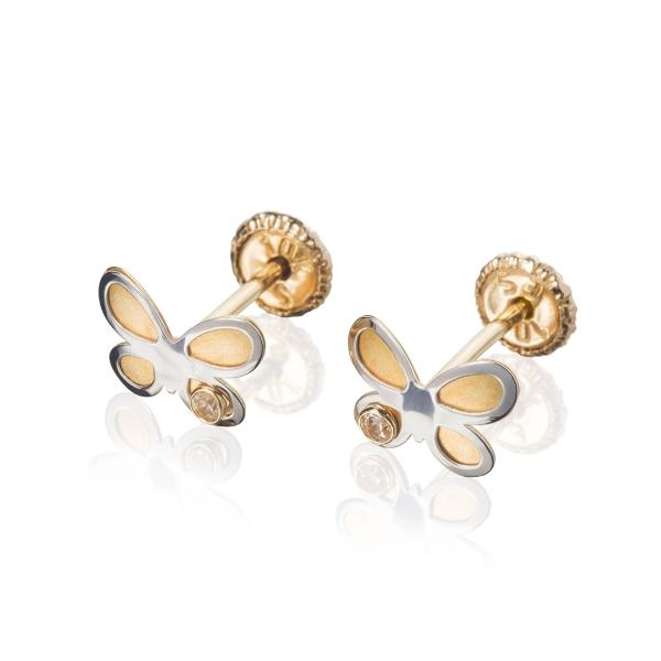 Aretes de oro 14K Mujer broquel Mariposas con oro amarillo y circonias | GIALLO