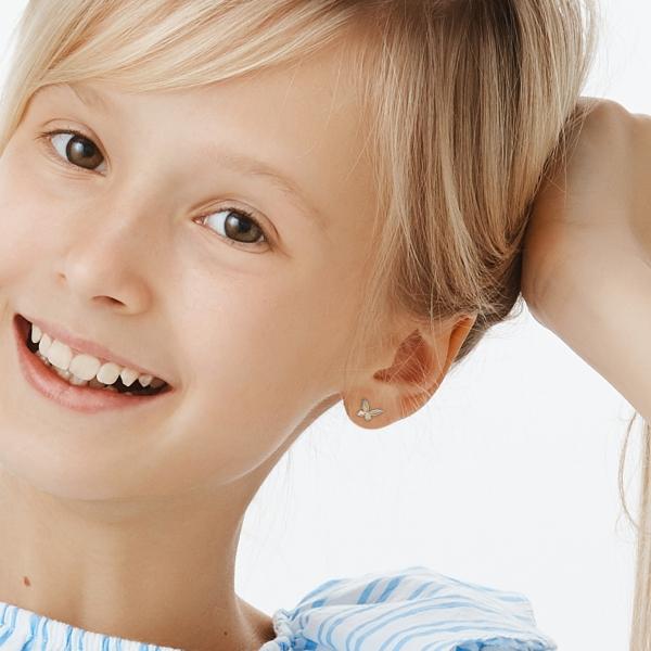 Aretes de Oro 14K Mujer broquel Mariposas con oro amarillo brillante, madre perla y circonias | GIALLO