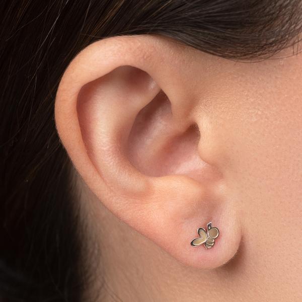 Aretes de Oro 14K Mujer broquel Abejas oro amarillo y oro blanco | GIALLO