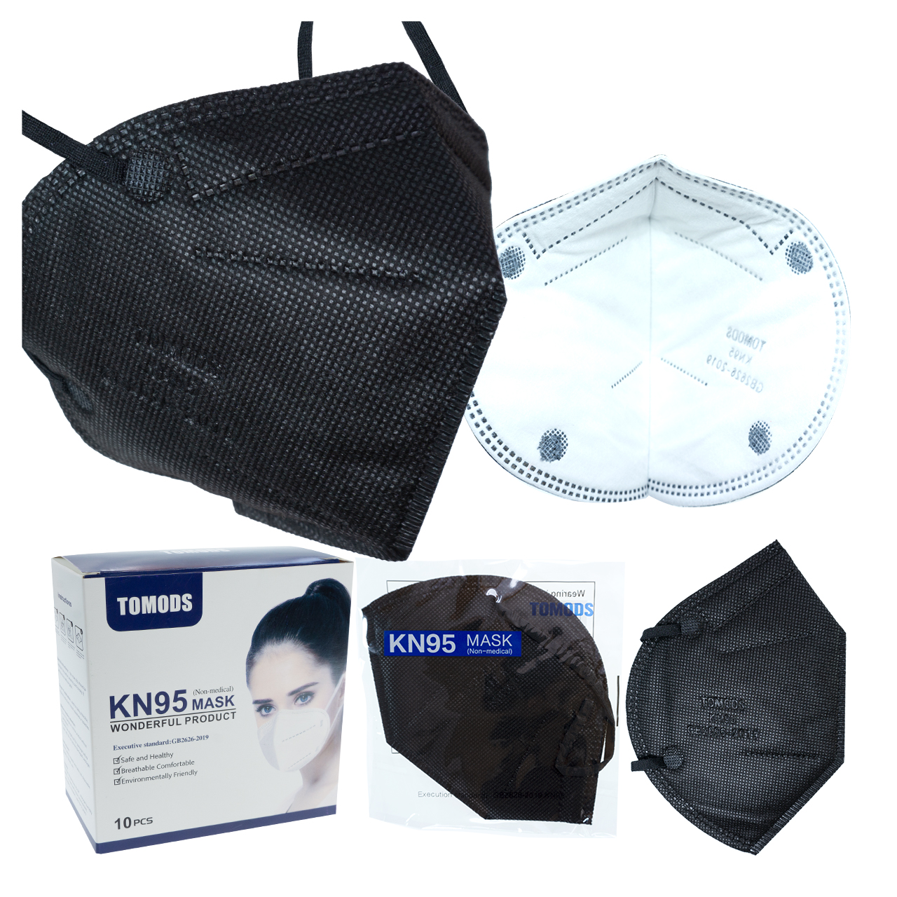 Kn95 Mascarillas Cubrebocas Lavables 13 Pzs Colores Tomods Negro.