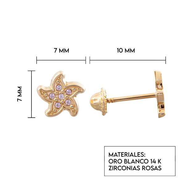 Aretes de oro 14k Mujer broquel Estrella de mar con oro amarillo y zirconia | GIALLO