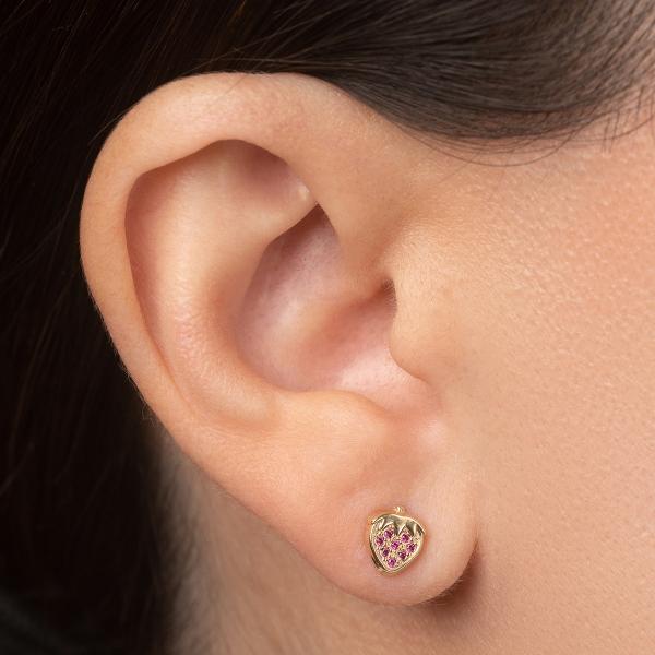 Aretes de oro 14k Mujer broquel Fresas con oro amarillo y zirconia | GIALLO