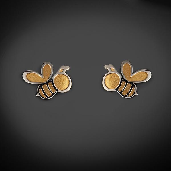 Aretes de Oro 14K Mujer broquel Abejas oro amarillo y oro blanco | GIALLO