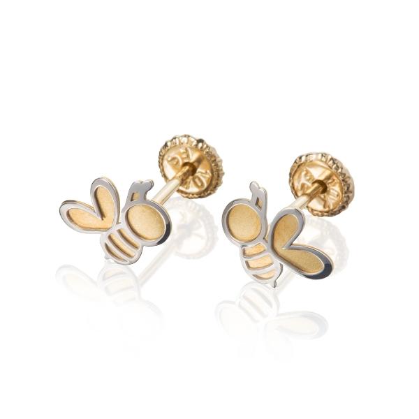 Aretes de Oro 14K Mujer broquel Abejas oro amarillo y oro blanco | GIALLO