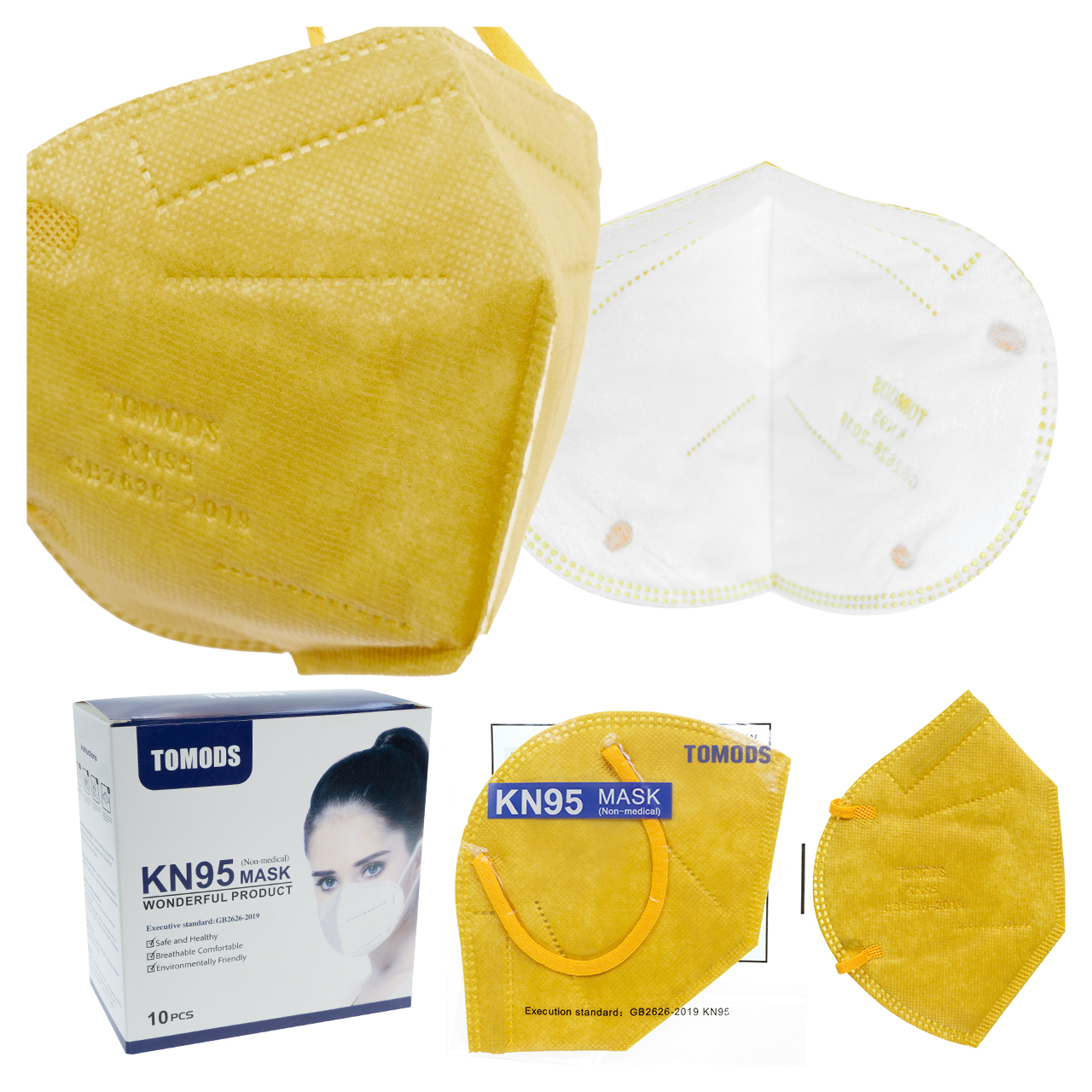 Kn95 Mascarillas Cubrebocas Lavables 13 Pzs Colores Tomods Mostaza.