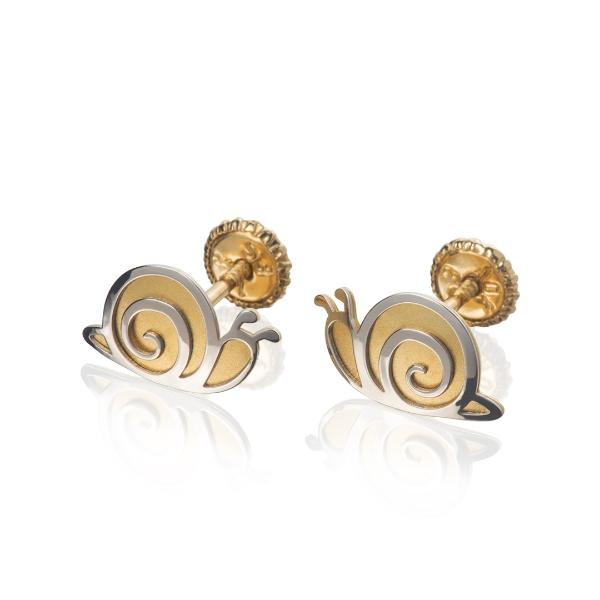 Aretes de Oro 14K Mujer broquel Caracol con oro amarillo brillante, oro blanco brillante | GIALLO