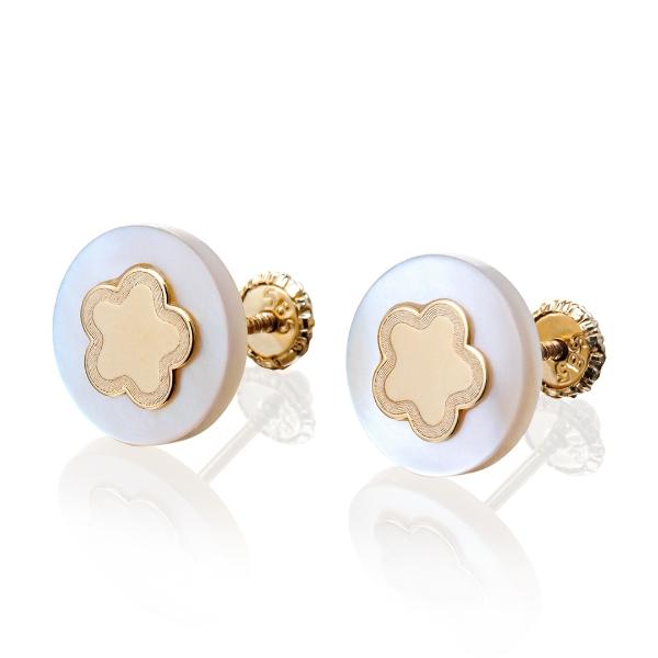 Aretes de oro 14k Mujer Broquel Estrella aperlada con oro amarillo y madre perla | GIALLO