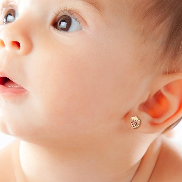 Aretes de oro 14k Mujer broquel Fresas con oro amarillo y zirconia | GIALLO