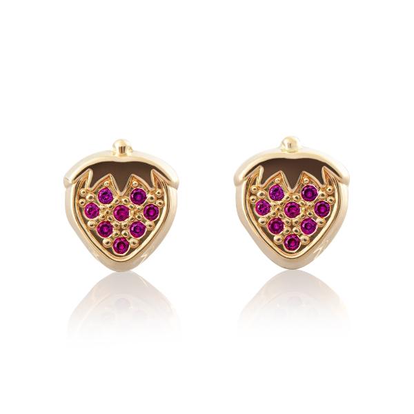 Aretes de oro 14k Mujer broquel Fresas con oro amarillo y zirconia | GIALLO