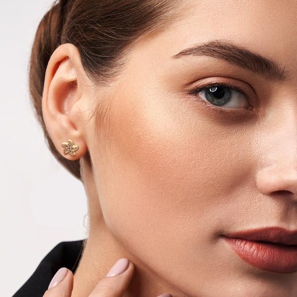 Aretes de oro 14k Mujer broquel Estrella de mar con oro amarillo y zirconia | GIALLO