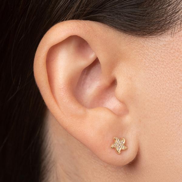 Aretes de oro 14k Mujer broquel Estrella de mar con oro amarillo y zirconia | GIALLO