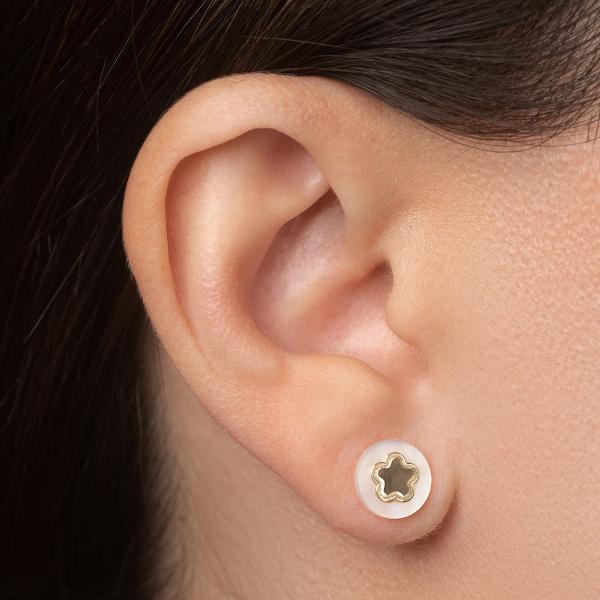 Aretes de oro 14k Mujer Broquel Estrella aperlada con oro amarillo y madre perla | GIALLO
