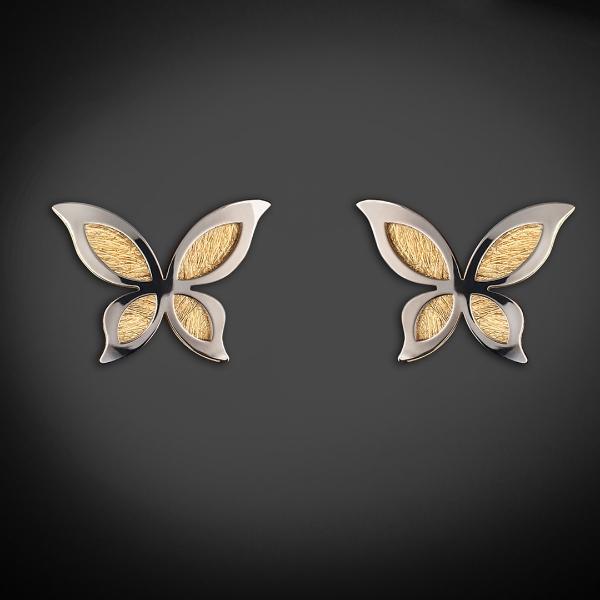 Aretes de Oro 14K Mujer broquel Mariposas con oro amarillo brillante, madre perla y circonias | GIALLO