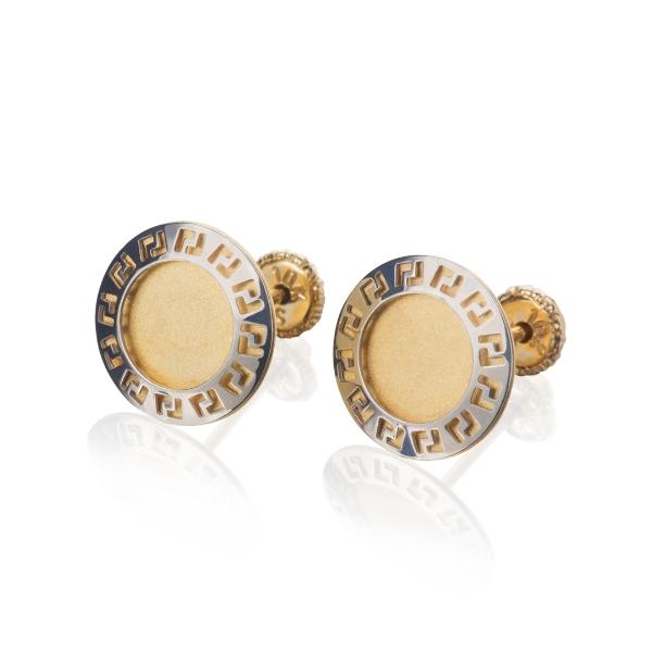 Aretes de Oro 14K broquel Grecas Marca GIALLO Jewelry Joyería mexicana Oro 14K para Bebé, niñas, adultos