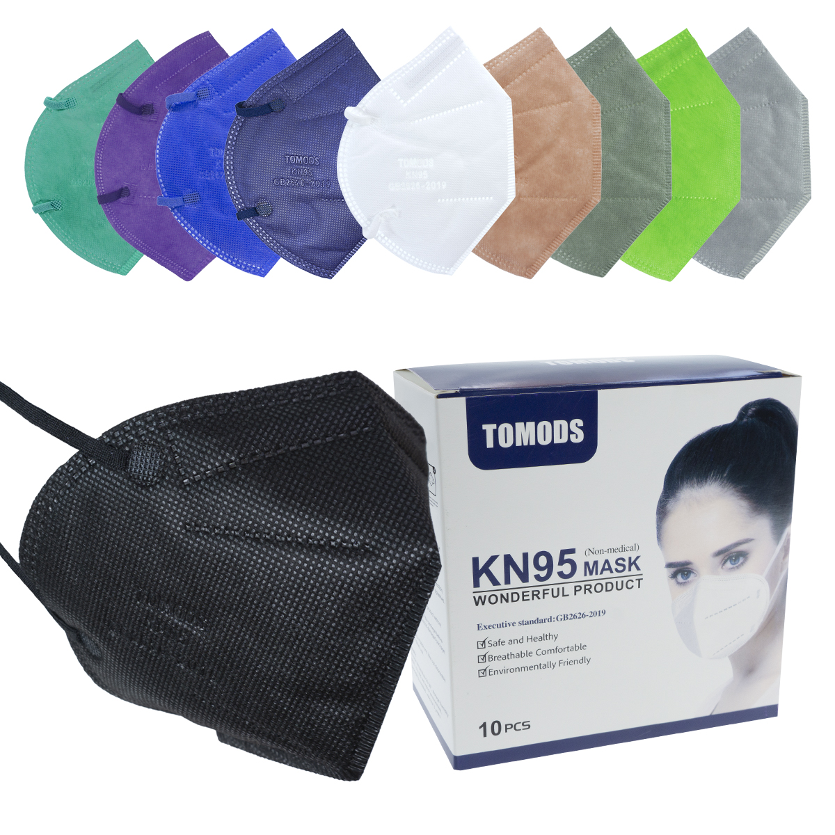 Kn95 Mascarillas Cubrebocas Lavables Caja10pz Colores Tomods 
