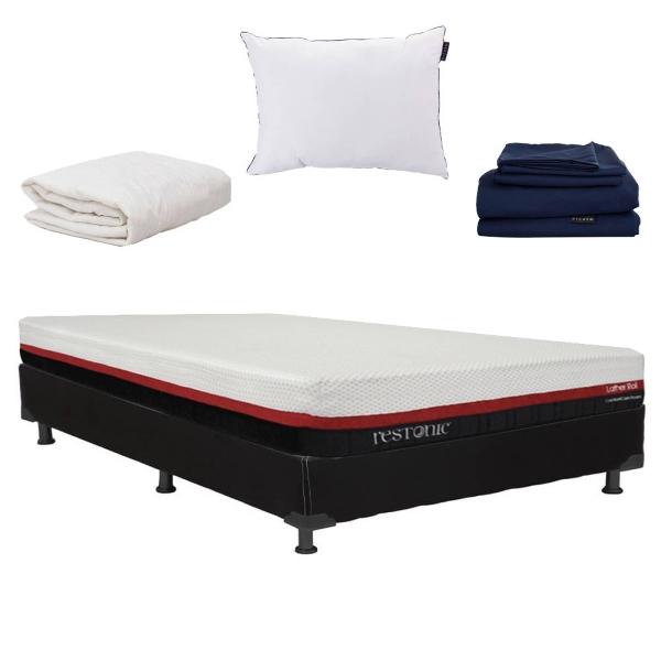 Colchón Individual Restonic Roll con Box Negro, Almohada One, Sabanas Softy y Protector