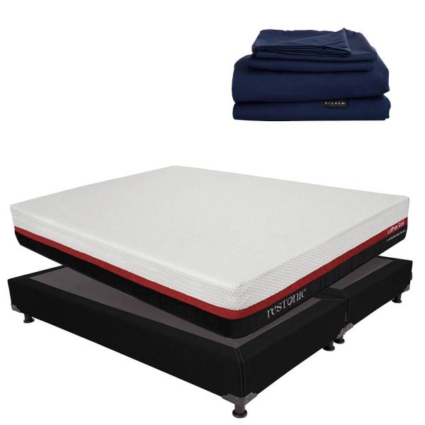 Colchón King Size Restonic Roll con Box Negro y Sabanas Softy