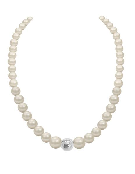 Collar y aretes de Perlas de cristal crema con plata, Joyería Zvezda 