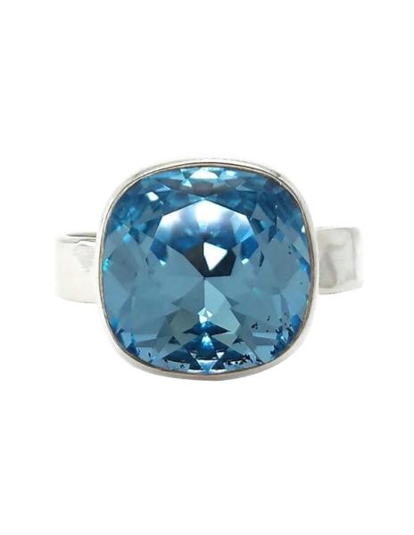 Anillo color Azul Zvezda de plata .925 corte Cushion