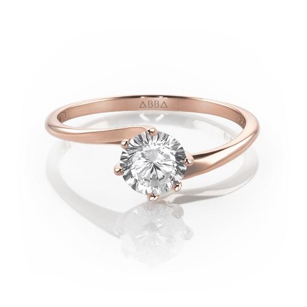 ANILLO DE COMPROMISO SOLITARIO CURVO 14K ORO ROSA ABBA JOYAS