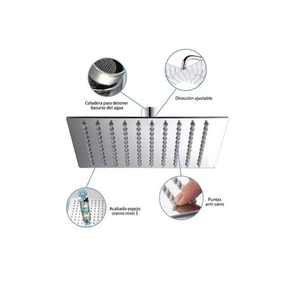 Regadera Cuadrada Tipo Lluvia Acero Inoxidable 20 X 20cm