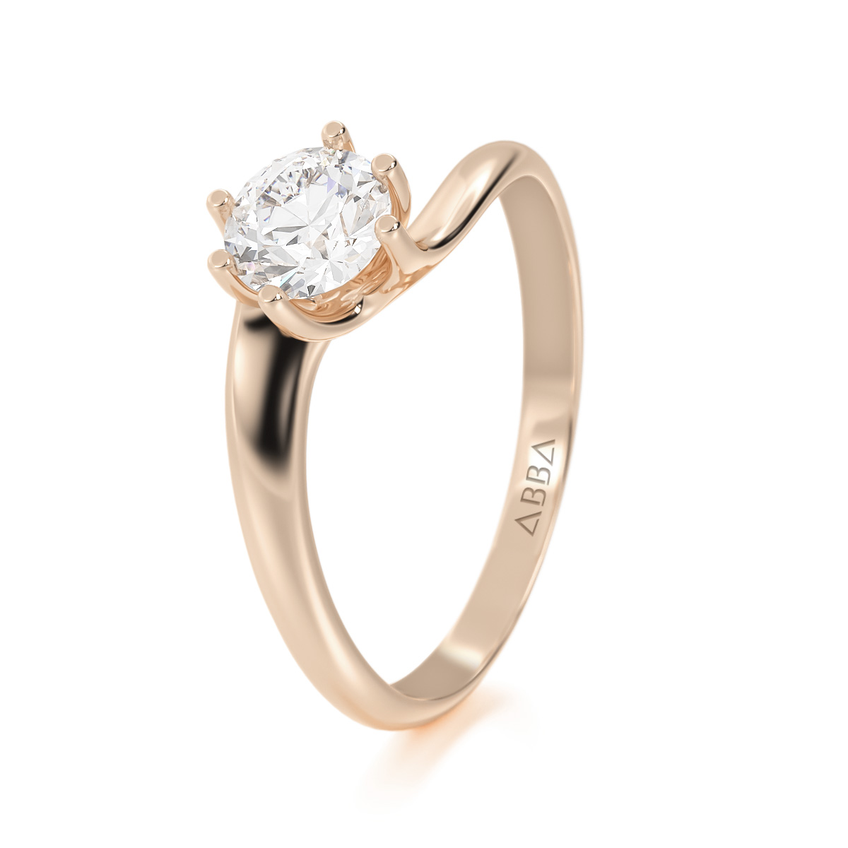 ANILLO DE COMPROMISO SOLITARIO CURVO 14K ORO ROSA ABBA JOYAS