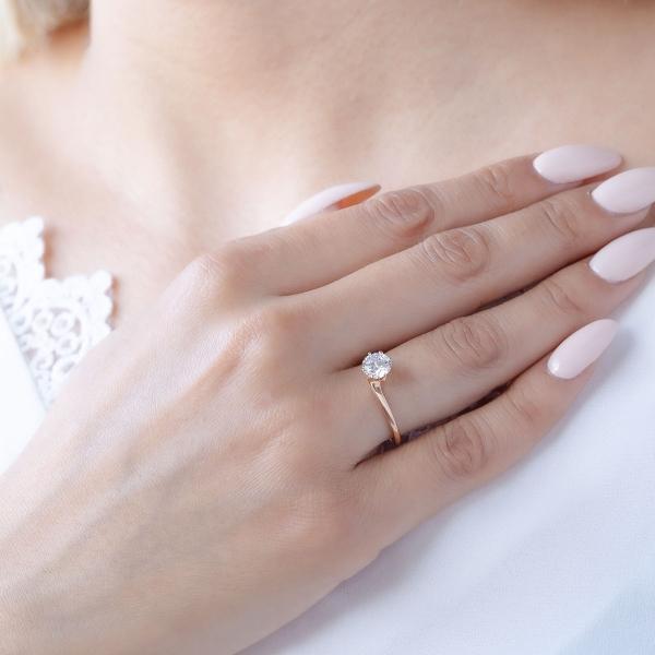 ANILLO DE COMPROMISO SOLITARIO CURVO 14K ORO ROSA ABBA JOYAS