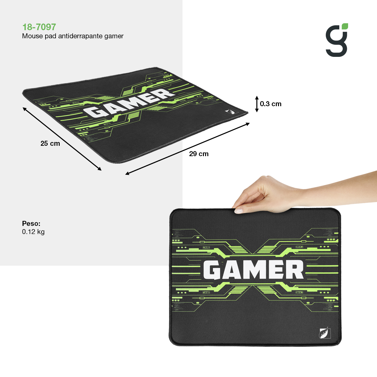 Mousepad Antiderrapante Green Leaf Alfombrilla Gamer 18-7097