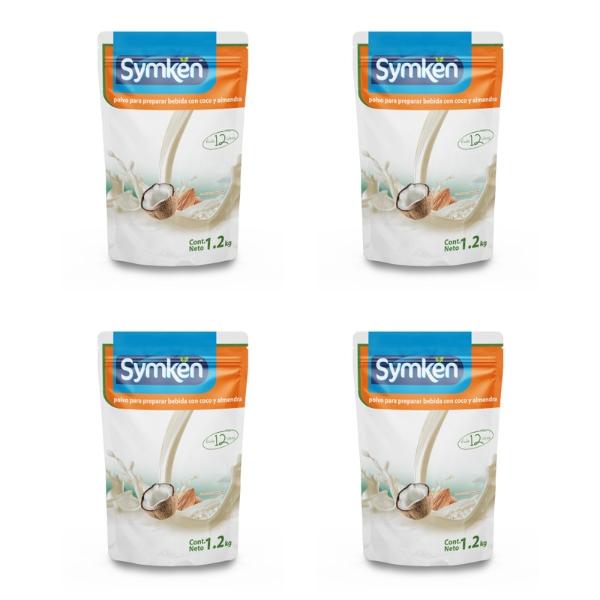 Paquete de 4 piezas Symkën Coco y Almendra 1,200g | Bebida en polvo | 100% vegetal | Rinde 12 litros | Alta en proteínas | Sin gluten, sin lactosa, sin colesterol