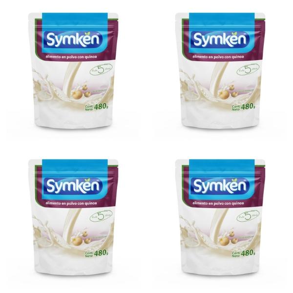 Paquete de 4 piezas Symkën Quinoa 480g | Bebida en polvo | 100% vegetal | Rinde 5 litros | Alta en proteínas | Sin gluten, sin lactosa, sin colesterol