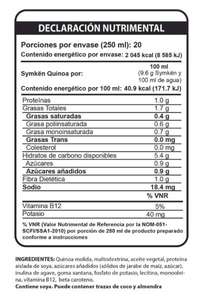 Paquete de 4 piezas Symkën Quinoa 480g | Bebida en polvo | 100% vegetal | Rinde 5 litros | Alta en proteínas | Sin gluten, sin lactosa, sin colesterol