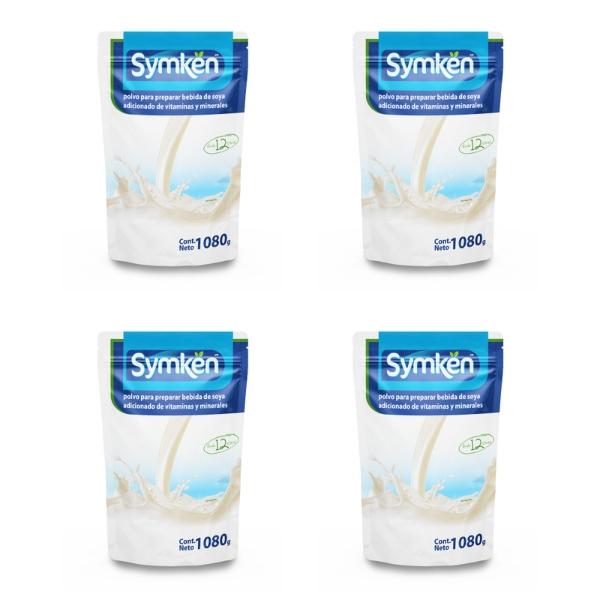 Paquete de 4 piezas Symkën Soya Natural 1,080g | Bebida en polvo | Rinde 12 litros | 100% vegetal | Alta en proteínas | Sin gluten, sin lactosa, sin colesterol
