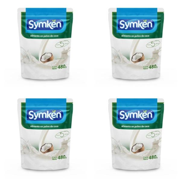 Paquete de 4 piezas Symkën Coco 480g | Bebida en polvo | 100% vegetal | Rinde 5 litros | Alta en proteínas | Sin gluten, sin lactosa, sin colesterol