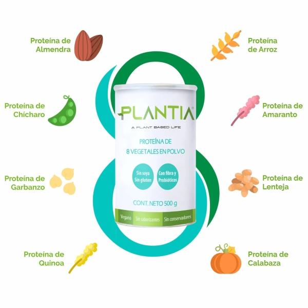 Proteína PLANTIA de 8 Vegetales 500 g | 22 g de proteína | 14 porciones | 100% orgánica y vegana | Libre de GMO, sin soya