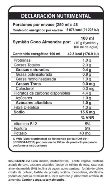 Paquete de 8 piezas Symkën Coco y Almendra 1,200g | Bebida en polvo | 100% vegetal | Rinde 12 litros | Alta en proteínas | Sin gluten, sin lactosa, sin colesterol
